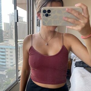 Elegant Burgundy Glitter Crop Top